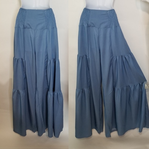 Denim Wide Leg Palazzo Pants - Picture 7 of 8